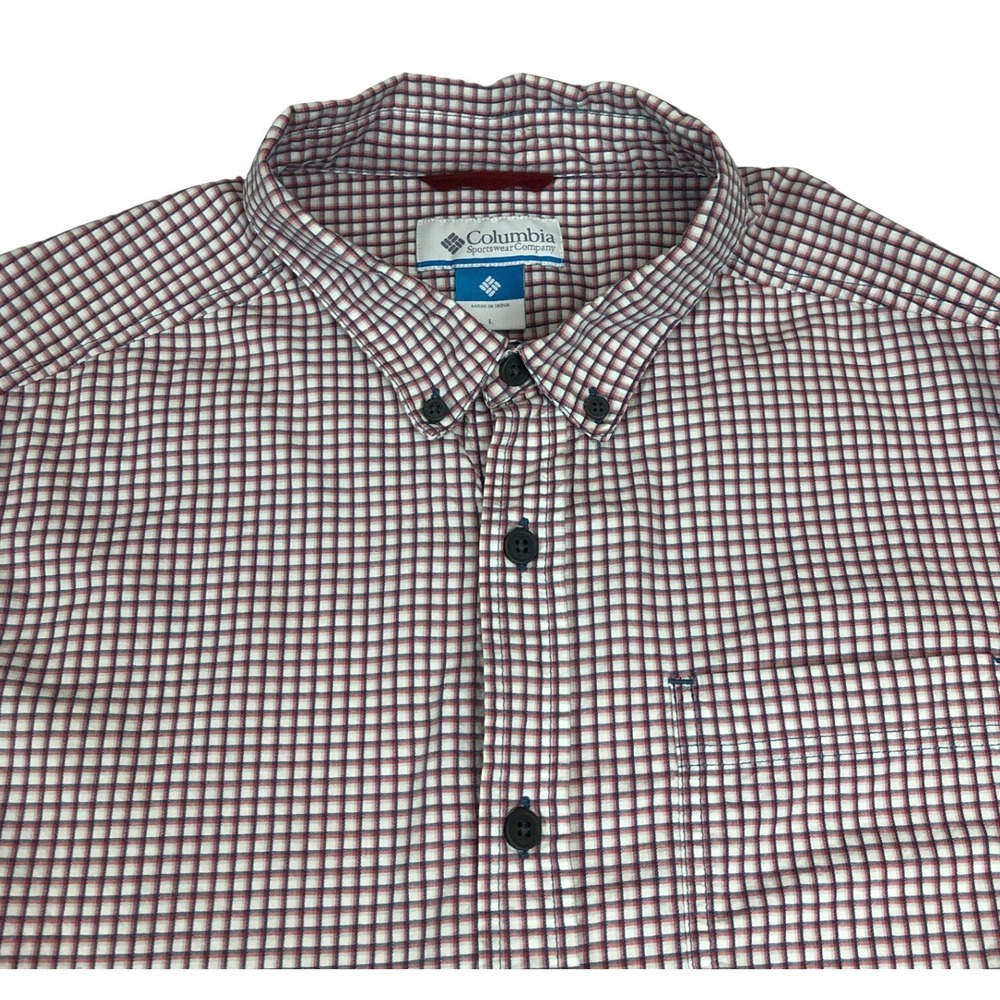 Columbia Mens Red Navy Plaid Long Sleeve Button Down Collared Shirt AM7968 Large - Picture 6 of 9